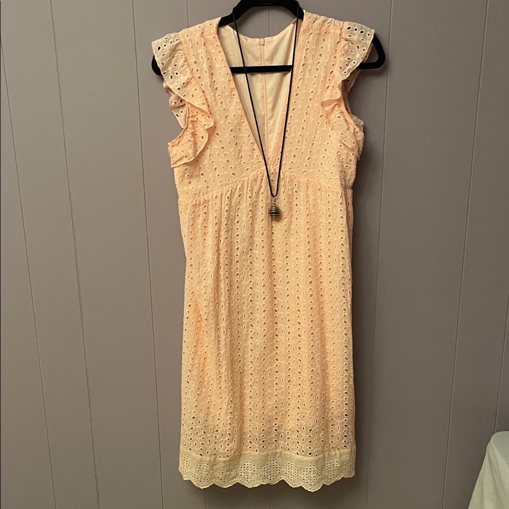 Light Peach Eyelet Ruffle Sleeve Dress